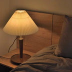 Vintage Wooden Table Lamp, Retro Walnut Bedside Light
