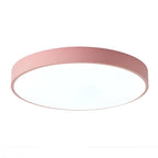Low profile round LED ceiling light with acrylic diffuser and minimal frame