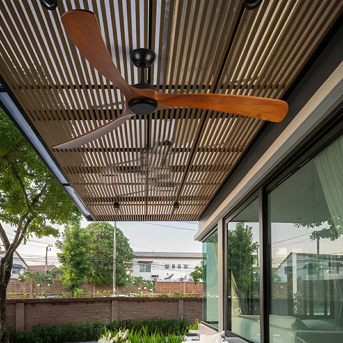 Ceiling Fan | Modern Outdoor with Wood Blades, 6 Speed