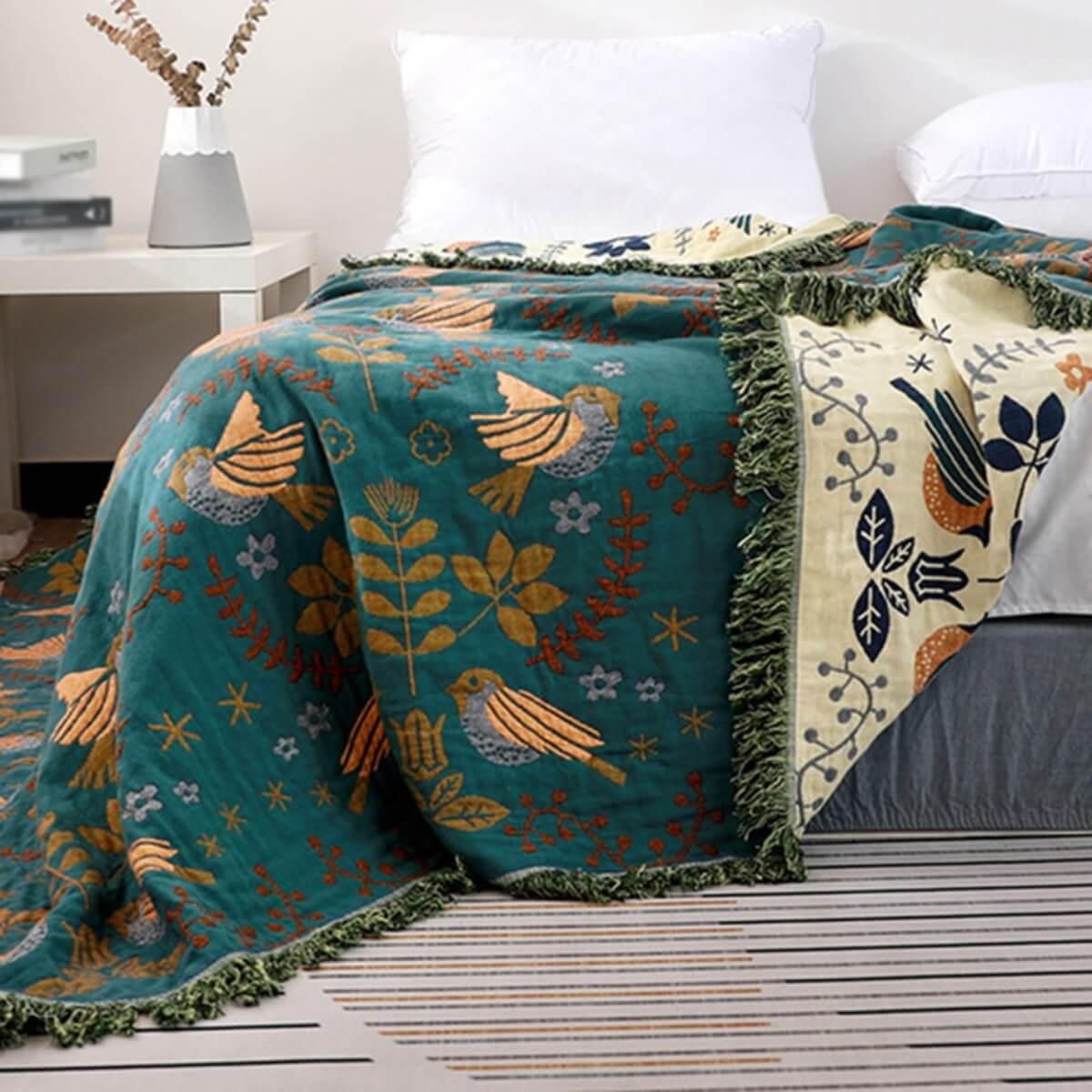 Reversible Scandinavian Throw Blanket | Warm Lined, Soft