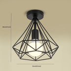 Retro ceiling light black metal geometric cage LED, industrial style indoor lamp