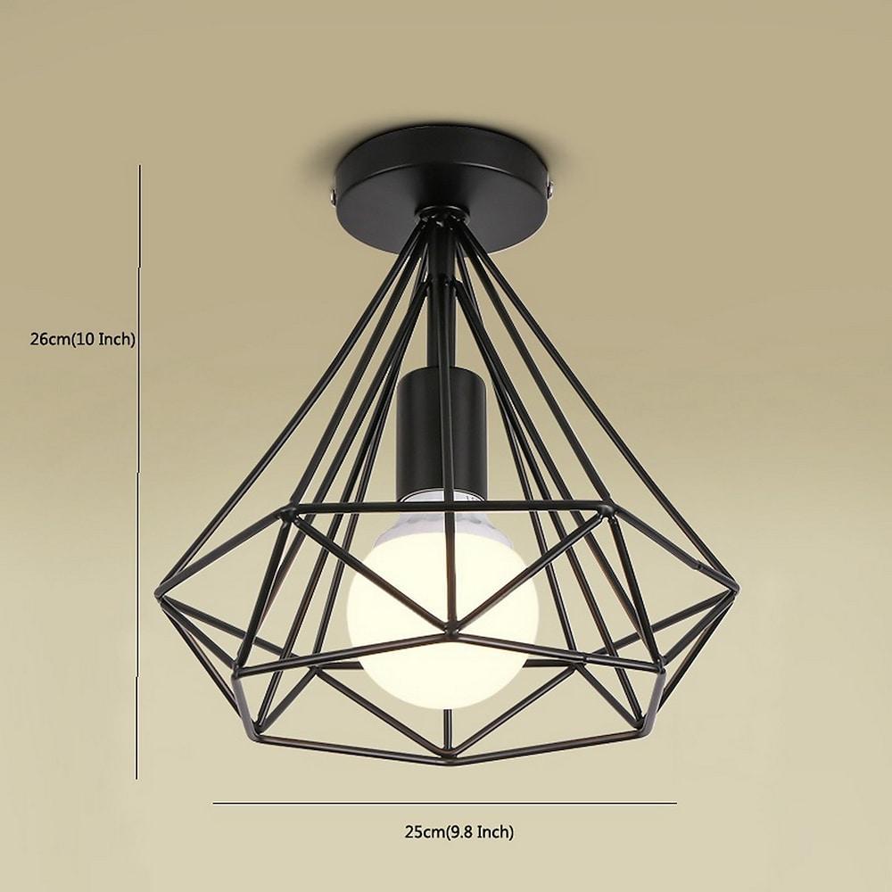 Retro ceiling light black metal geometric cage LED, industrial style indoor lamp