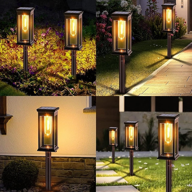 Solar garden lights waterproof pathway stake lights warm white outdoor