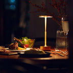 Cordless table lamp brass cone LED rechargeable, modern design