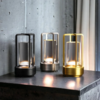 Wireless LED table lamp Scandinavian design with touch dimmer, crystal shade and metal cage
