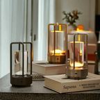 Wireless LED table lamp Scandinavian design with touch dimmer, crystal shade and metal cage