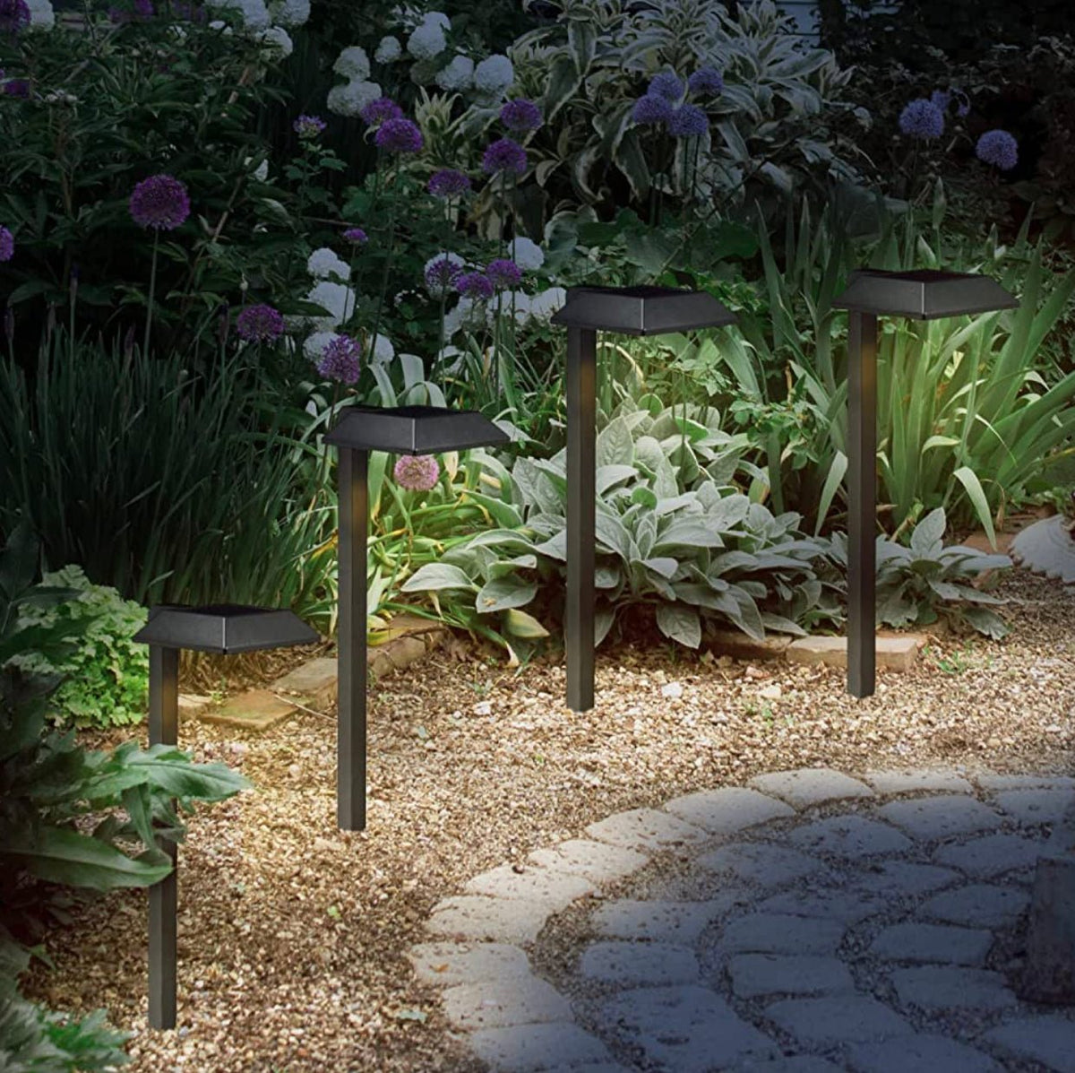 Solar garden lights LED pathway down light 30 lumen 6-pack modern stake design