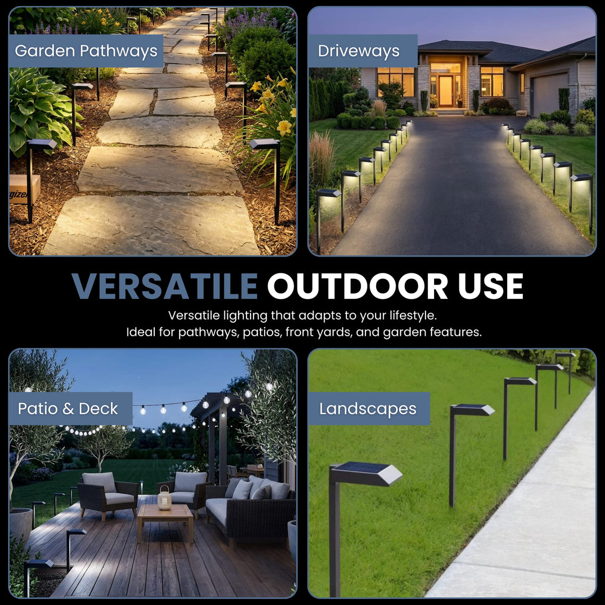 Solar garden lights LED pathway down light 30 lumen 6-pack modern stake design