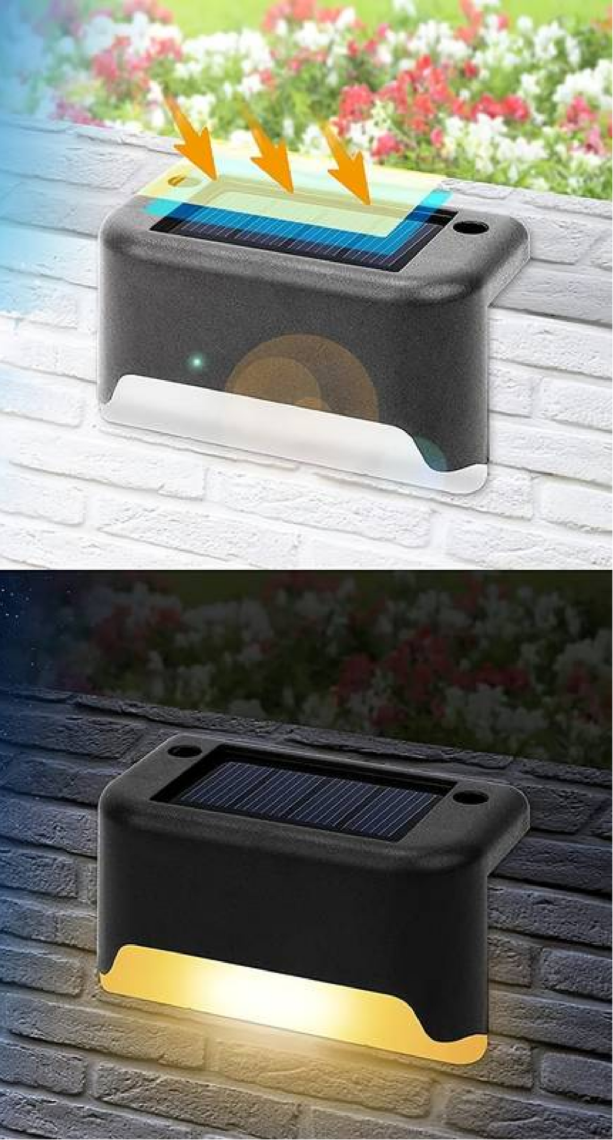 Solar path lights for fence and balcony with automatic dusk sensor, warm LED, no wiring