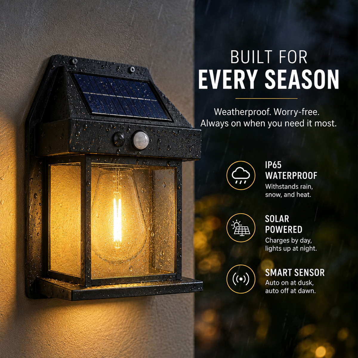 Solar wall light outdoor with motion sensor, IP65 waterproof