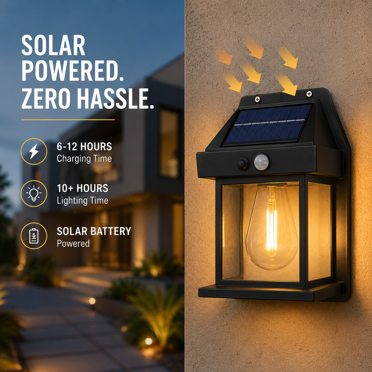 Solar wall light outdoor with motion sensor, IP65 waterproof