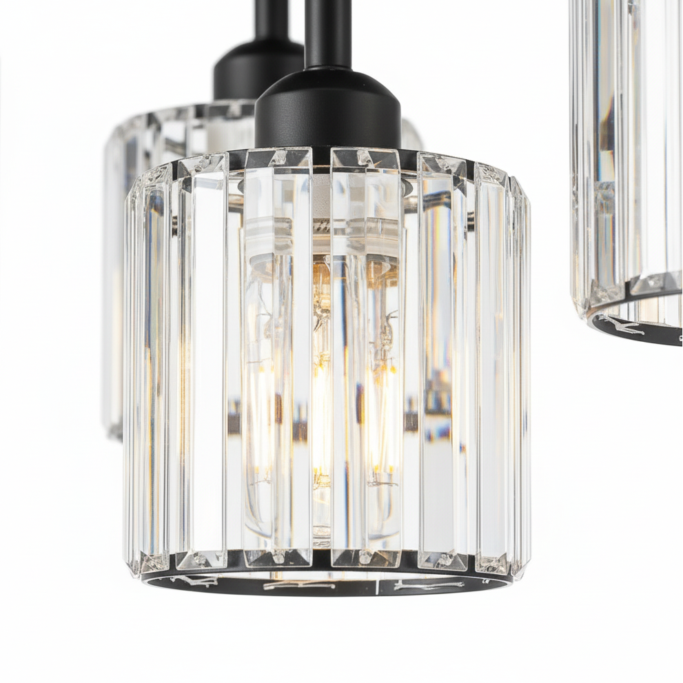 K9 crystal ceiling light 3-light black fixture with E27 compatibility, contemporary style