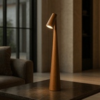 Rechargeable table lamp with cordless dimmable LED and metal and glass design