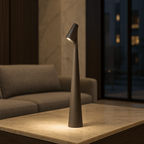 Rechargeable table lamp with cordless dimmable LED and metal and glass design