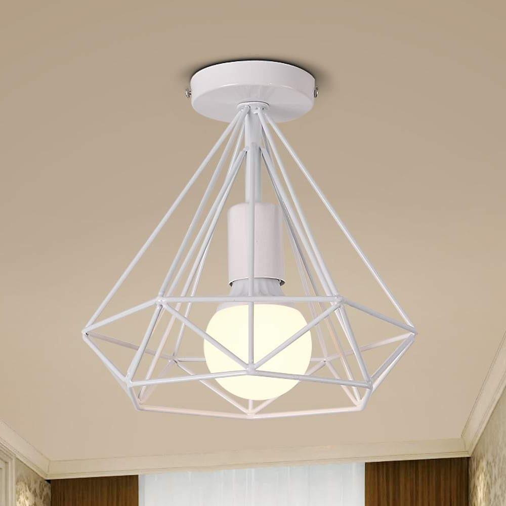 Retro ceiling light black metal geometric cage LED, industrial style indoor lamp