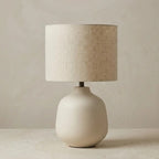 Ceramic Table Lamp | Ivory, Cylindrical Fabric Shade | Warm Light