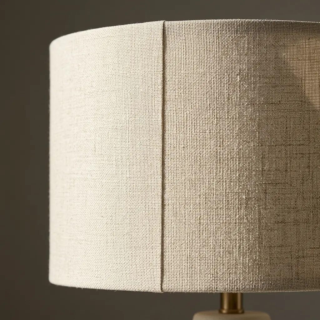Ceramic Table Lamp | Ivory, Cylindrical Fabric Shade | Warm Light