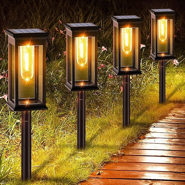Solar garden lights waterproof pathway stake lights warm white outdoor
