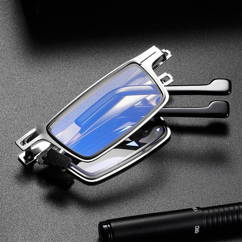 Folding reading glasses ultra-light metal frame with blue light protection, compact portable design