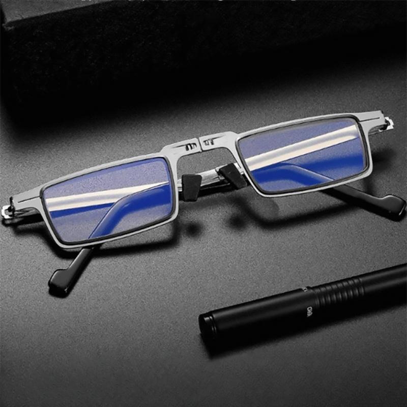 Folding reading glasses ultra-light metal frame with blue light protection, compact portable design