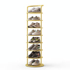 Vertical shoe rack for hallway with open shelves and compact 27x27 cm footprint