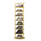 Vertical shoe rack for hallway with open shelves and compact 27x27 cm footprint
