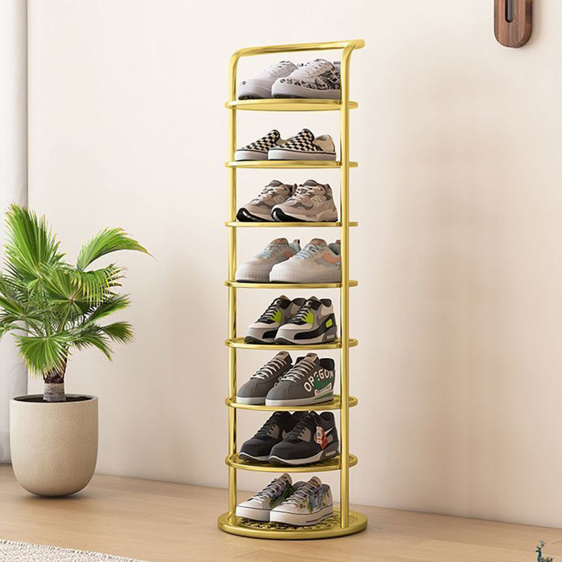 Vertical shoe rack for hallway with open shelves and compact 27x27 cm footprint