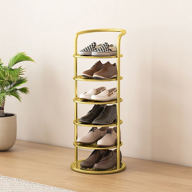 Vertical shoe rack for hallway with open shelves and compact 27x27 cm footprint