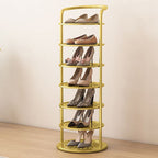 Vertical shoe rack for hallway with open shelves and compact 27x27 cm footprint