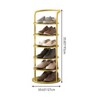 Vertical shoe rack for hallway with open shelves and compact 27x27 cm footprint