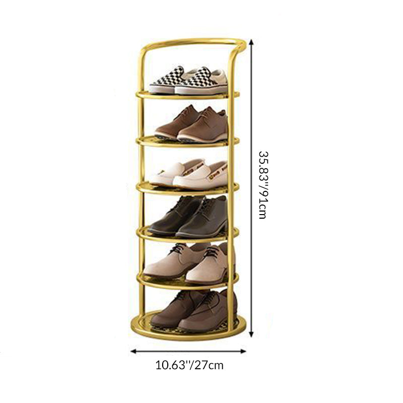Vertical shoe rack for hallway with open shelves and compact 27x27 cm footprint