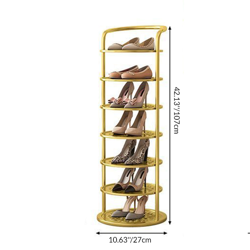Vertical shoe rack for hallway with open shelves and compact 27x27 cm footprint