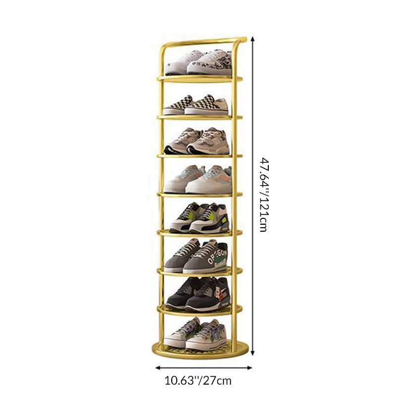 Vertical shoe rack for hallway with open shelves and compact 27x27 cm footprint