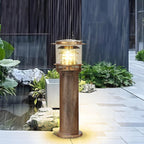 LED outdoor lamp post tiered cylinder design, IP65 waterproof, black and bronze finish