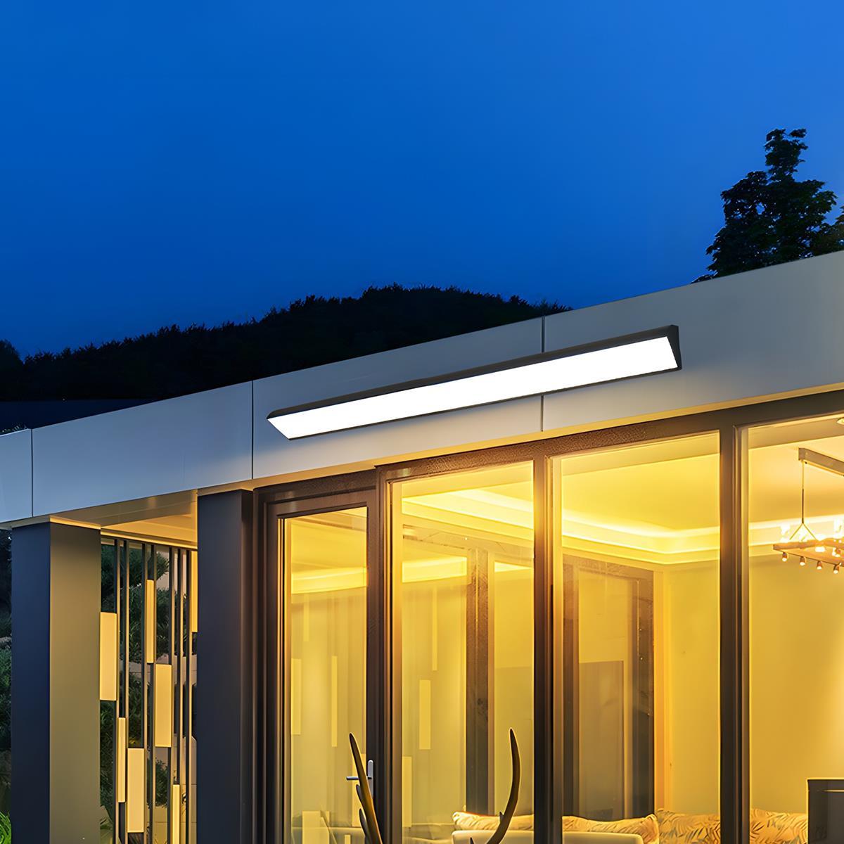 Linear outdoor wall light black LED strip IP65 waterproof, modern exterior porch light