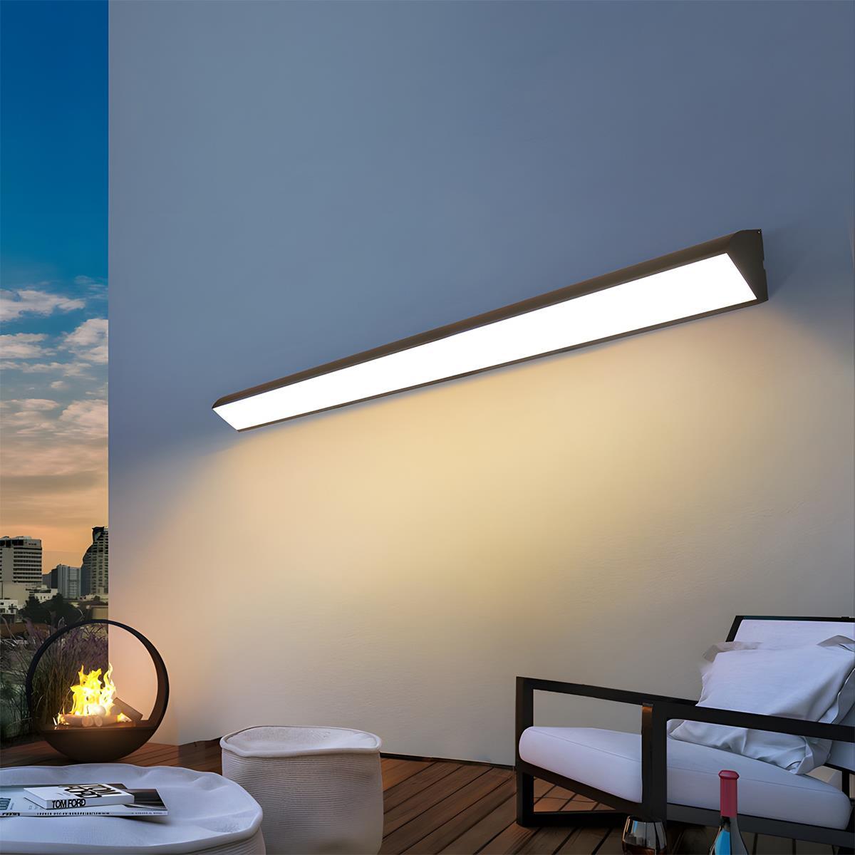 Linear outdoor wall light black LED strip IP65 waterproof, modern exterior porch light