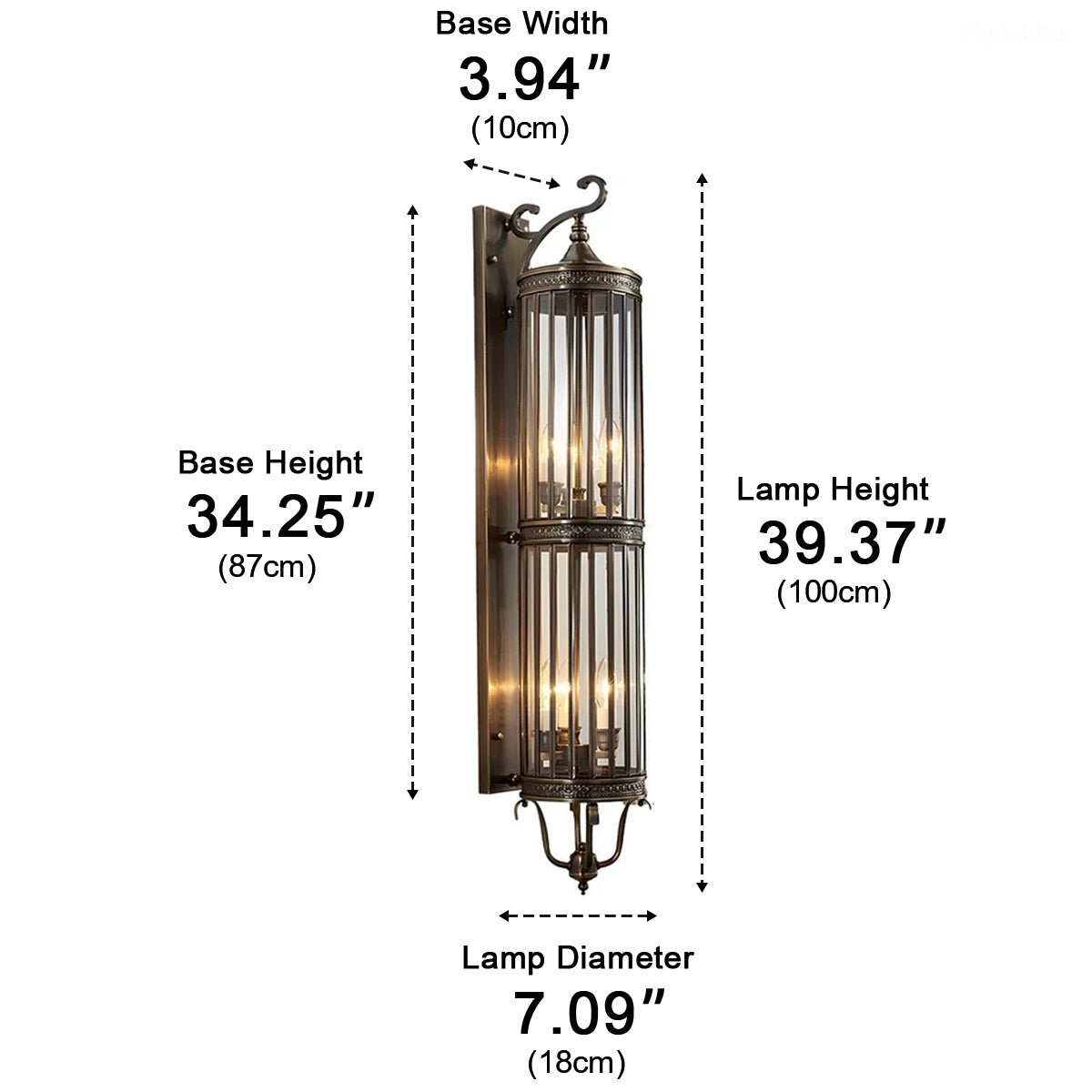 Linear outdoor wall light vintage mid-century IP65, copper and bronze finish, warm LED