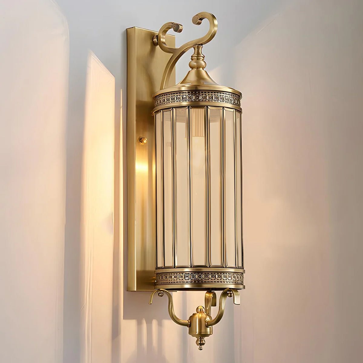 Linear outdoor wall light vintage mid-century IP65, copper and bronze finish, warm LED
