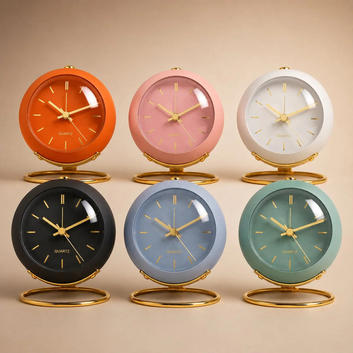 Silent Analog Alarm Clock, Quartz, Metal Case, Scandinavian