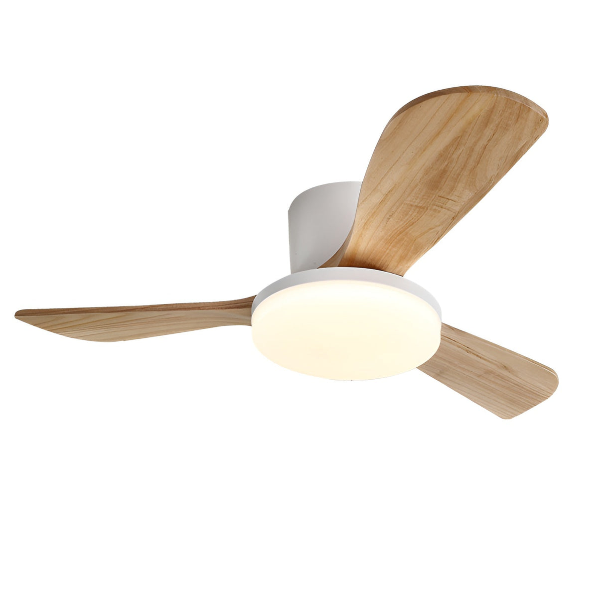 DC ceiling fan with LED light, Nordic wood blades, 6-speed DC motor, warm white 3000K
