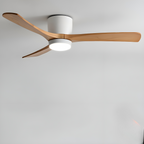 DC ceiling fan with LED light, Nordic wood blades, 6-speed DC motor, warm white 3000K