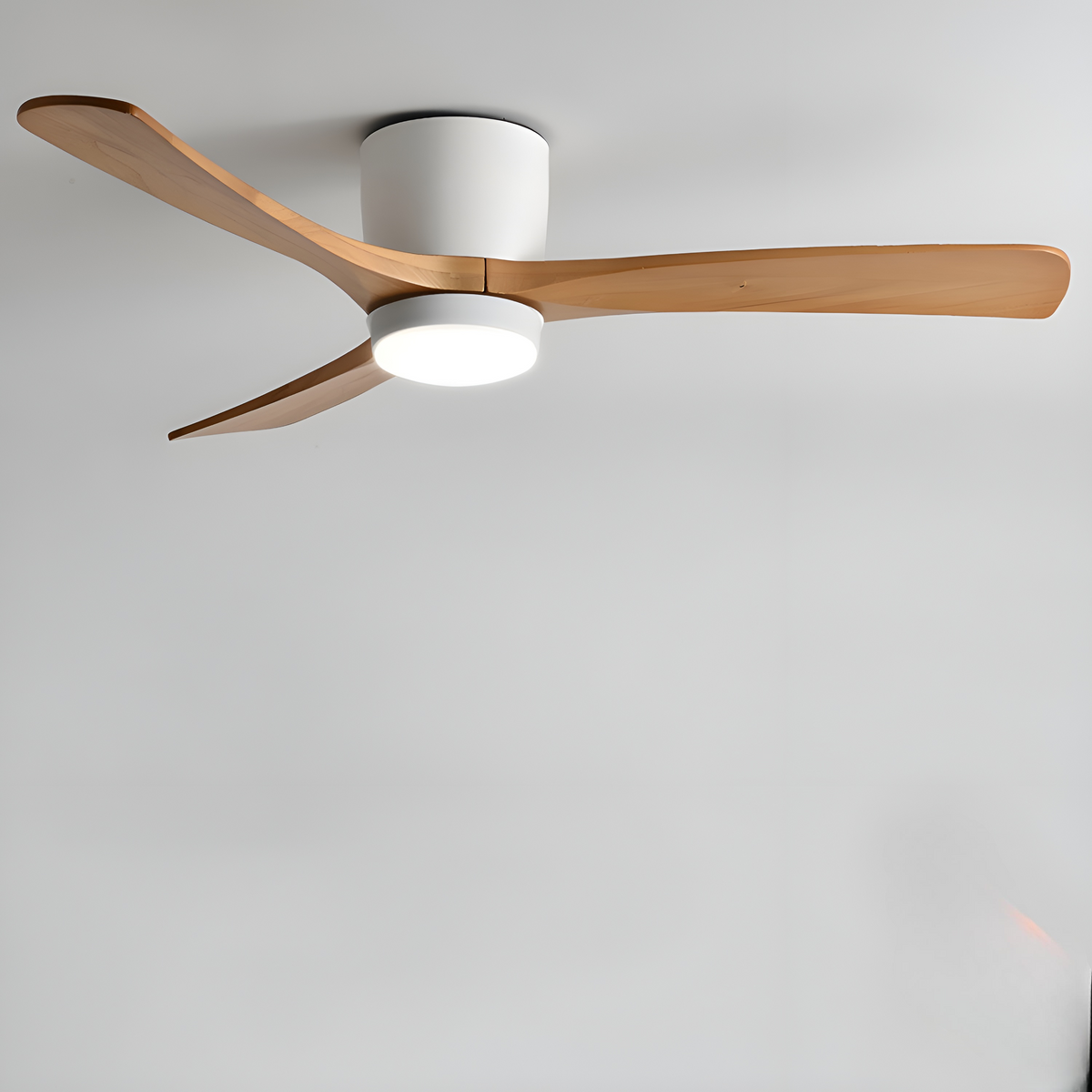 DC ceiling fan with LED light, Nordic wood blades, 6-speed DC motor, warm white 3000K