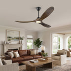 DC ceiling fan with LED light, solid wood blades, smart control, available in 36 to 82 inch