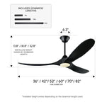 DC ceiling fan with LED light, solid wood blades, smart control, available in 36 to 82 inch