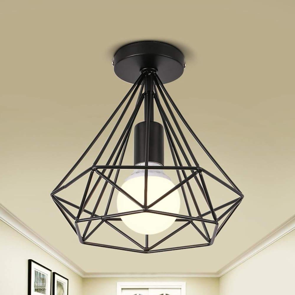 Retro ceiling light black metal geometric cage LED, industrial style indoor lamp