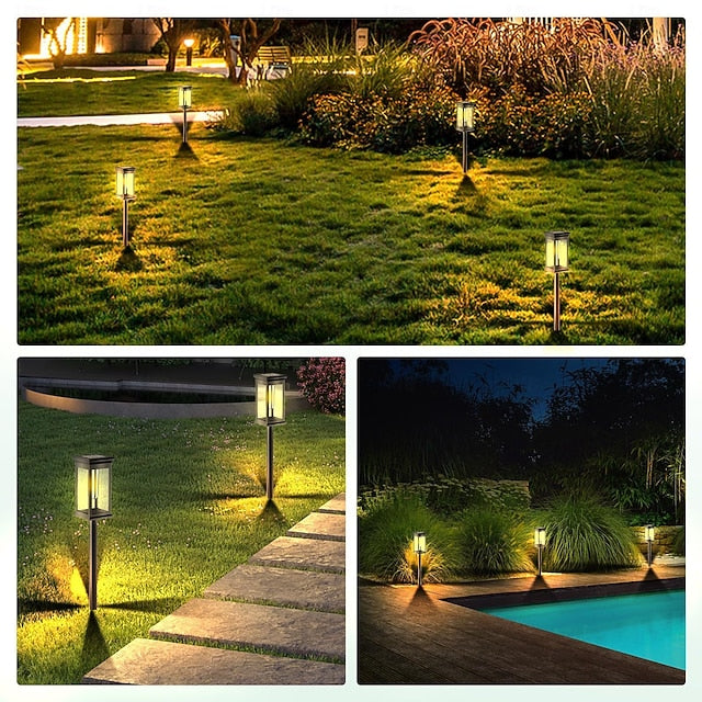 Solar garden lights waterproof pathway stake lights warm white outdoor